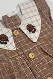 Charming Girls Brown Checked A-Line Dress with Contrast Peter Pan Collar