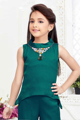 Stylish Rama Green Casual Co Ord Set For Girls