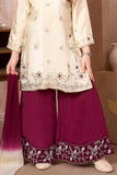 Cream Embroidered Kurti Wine Palazzo Set with Dupatta for Girls