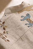 Beige Animal & Nature Embroidered Pure Linen Kurta