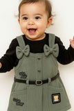 Olive Green Dungaree With Black T-Shirt Set For Girls