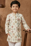 Ivory Embroidered Kurta Set With Pajama For Boys
