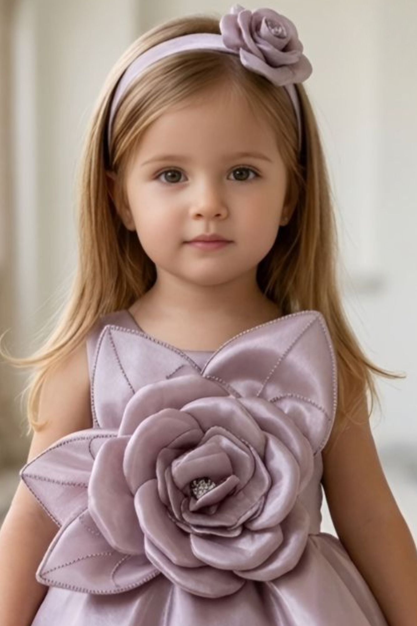 Onion Pink 3D Floral Party Wear Frock for Girls