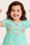 Elegant Turquoise Hakoba And Embroidered Frock For Girls