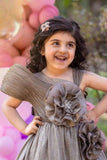 Metallic Grey Floral Embellished Part Wear Gown For Girls
