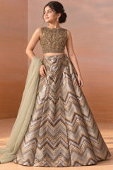 Girls Gold And Silver Sequin Embroidered Lehenga Choli Set