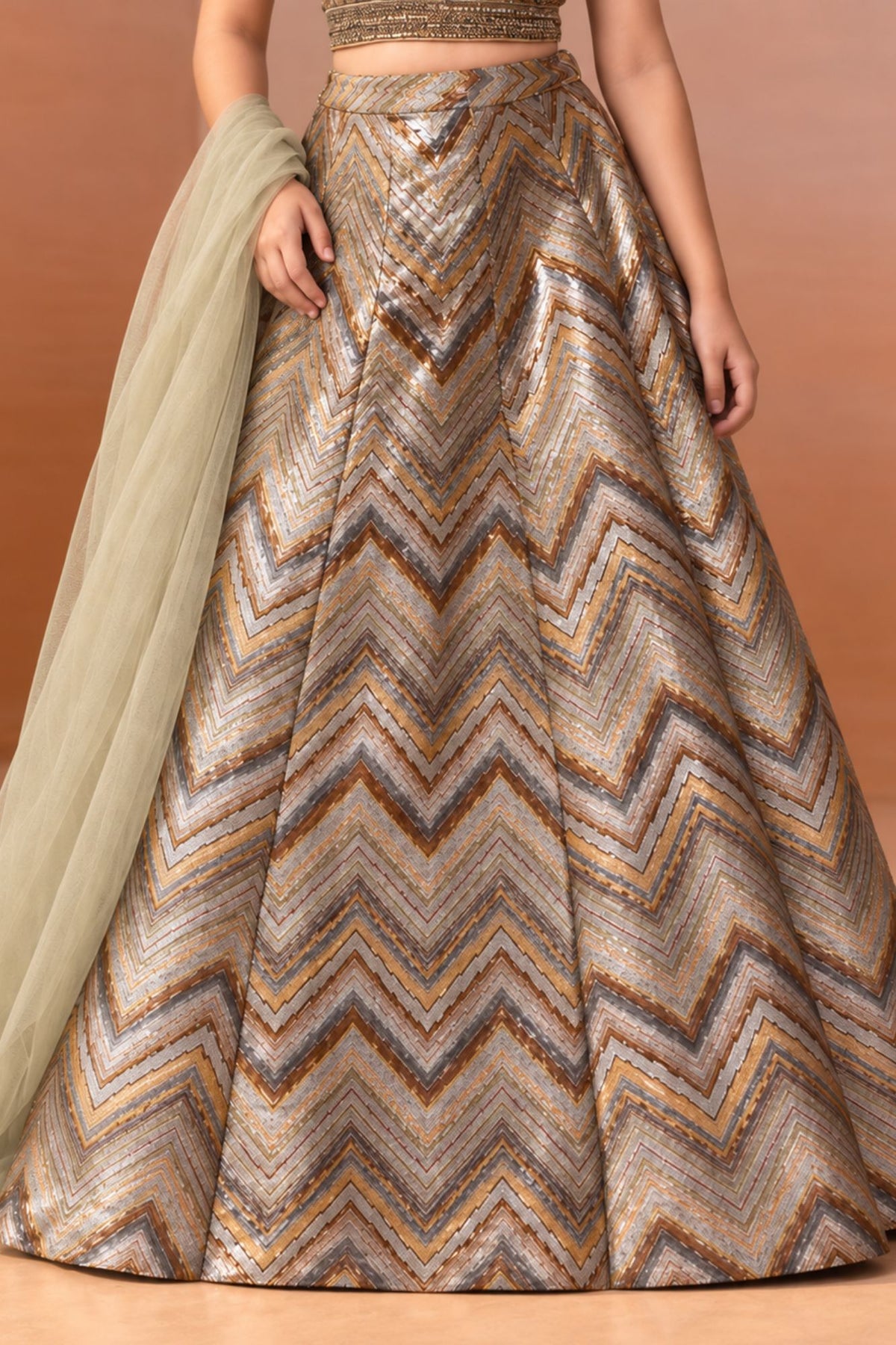 Girls Gold And Silver Sequin Embroidered Lehenga Choli Set