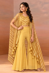Girls Mustard Gold Sequin Embroidered Palazzo Set