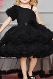Black One-Shoulder High-Low Ruffle Gown  For Girls