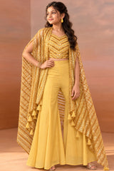 Girls Mustard Gold Sequin Embroidered Palazzo Set
