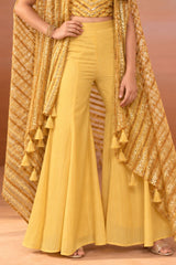 Girls Mustard Gold Sequin Embroidered Palazzo Set