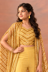 Girls Mustard Gold Sequin Embroidered Palazzo Set