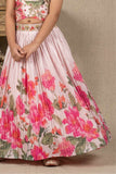 Pink Floral Embroidered Lehenga Choli Set For Girls