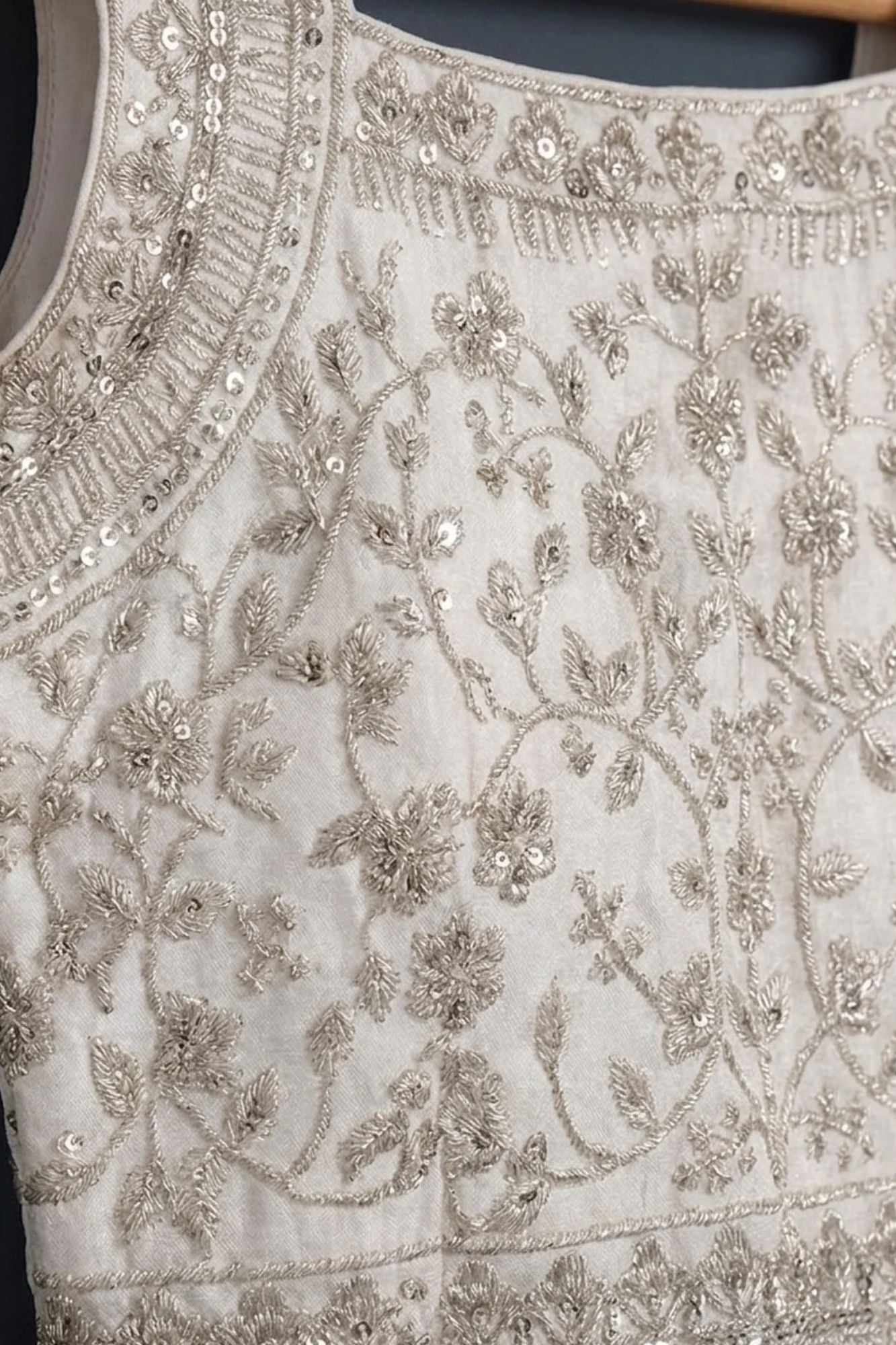 Girls Cream Embroidered Lehenga Choli Set with Dupatta