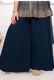 Navy Blue Embroidered Palazzo Set For Girls