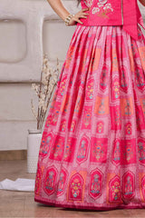 Pink Printed And Embroidered Lehenga Choli Set For Girls