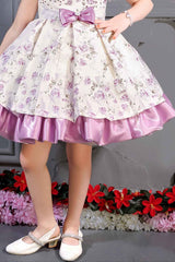 Floral Printed Lavender Partywear Frock For Girls