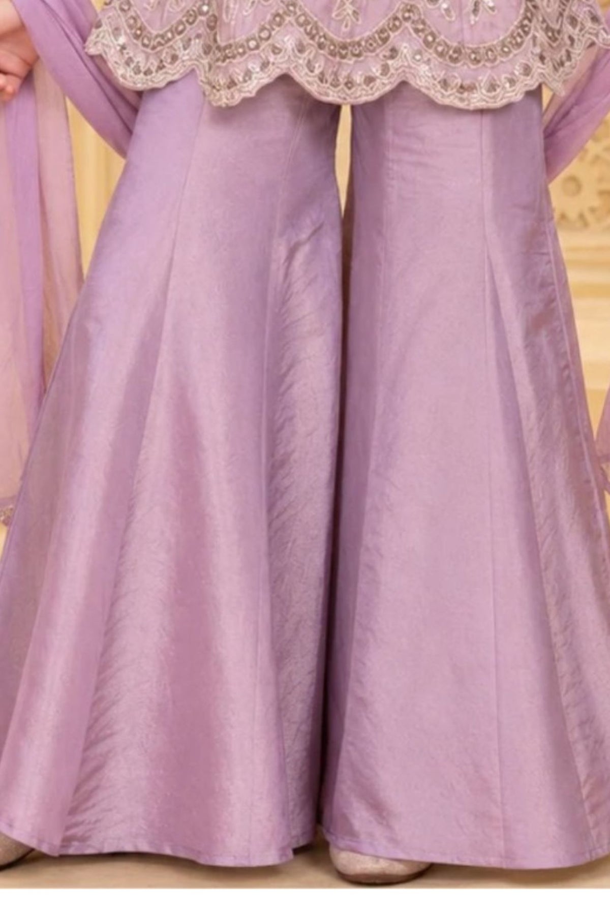 Girls Elegant Lavender Floral Embroidered Palazzo Set