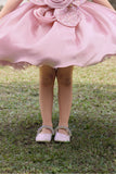 Girls Pink Floral Applique Party Dress With 3d Flower Detail
