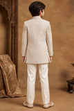 Fawn Sequin Embroidered Sherwani Set With  Pants For Boys