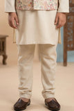 Boys Cream Kurta Set with Floral Printed Nehru Jacket