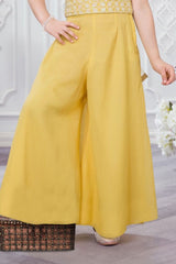 Yellow Embroidered Palazzo Set For Girls