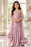 Pastel Pink Sequin Embellished Mermaid Lehenga Set For Girls