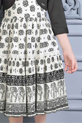 White Casual Printed Frock With Overcoat For Girls