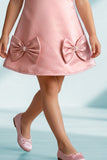Blush Pink Bow Detail Party Wear Frock for Girls