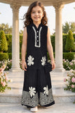 Black & White Floral Embroidered Sleeveless Co-ord Set For Girls