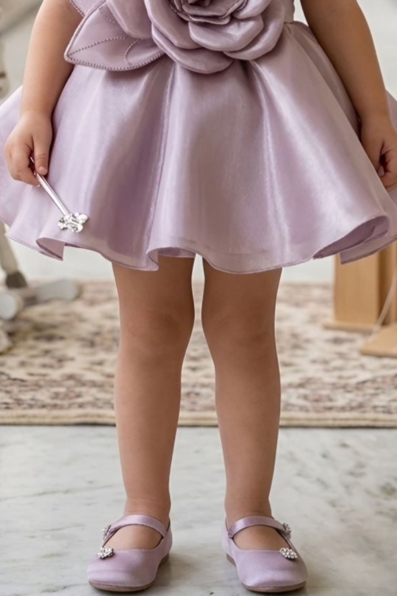Onion Pink 3D Floral Party Wear Frock for Girls
