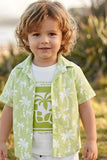Boys Lime Green Tropical Printed Shirt with White Cargo Shorts Co-Ord Set