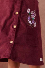 Maroon Dungaree And White T shirt With Embroidery For Girls