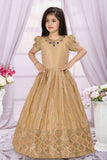Golden Beige Sequins Embroidered Ethnic Gown with Dupatta for Girls