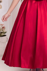 Red Gown With Floral Embellishment For Girls