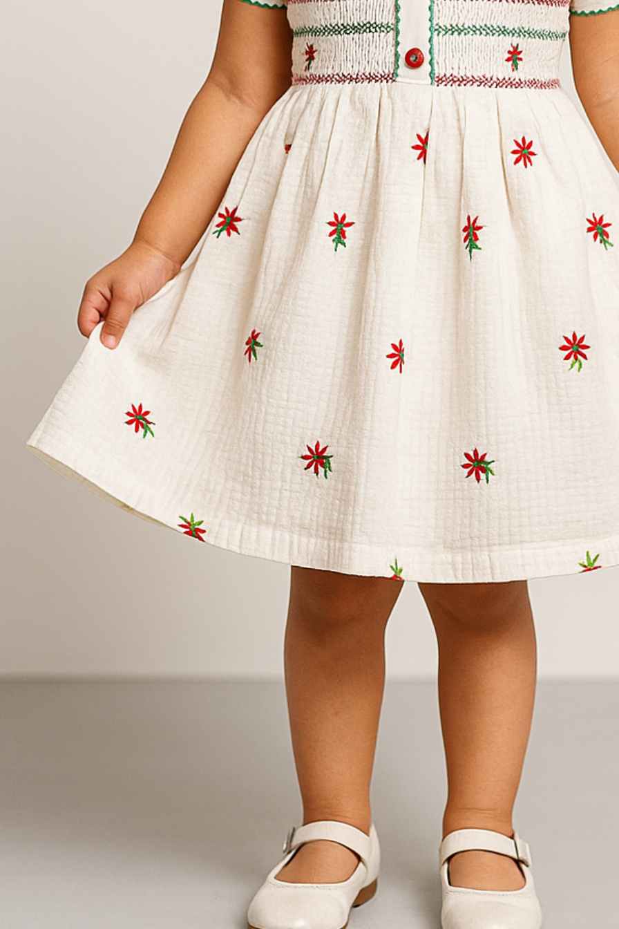 White Embroidered Vintage Inspired Dress For Girls