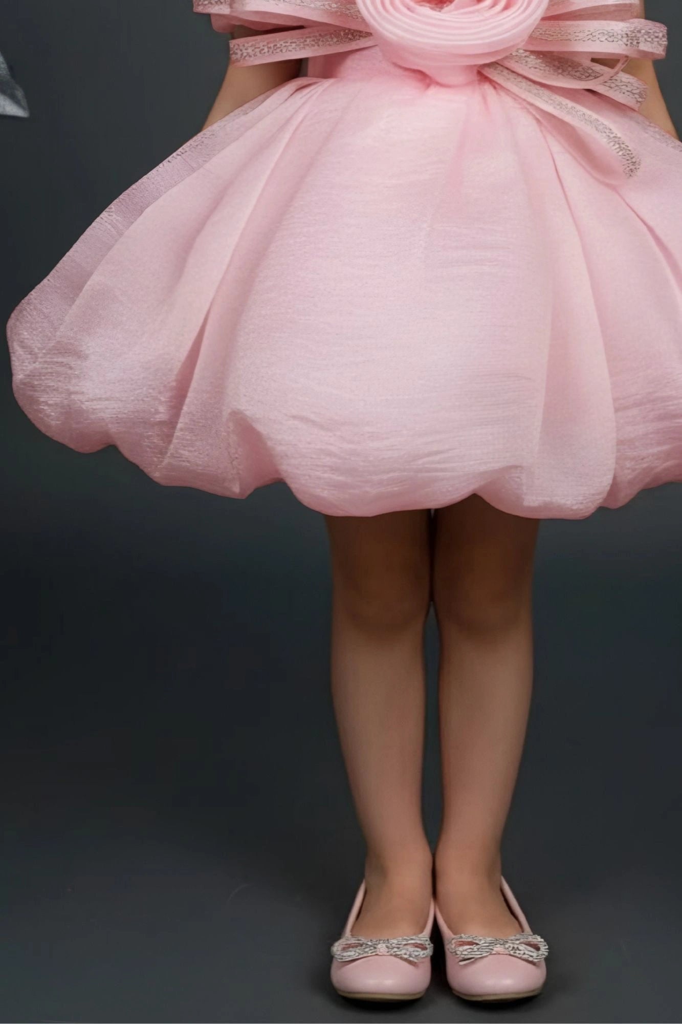 Pink Party Frock with 3D Rosette Bow For Girls