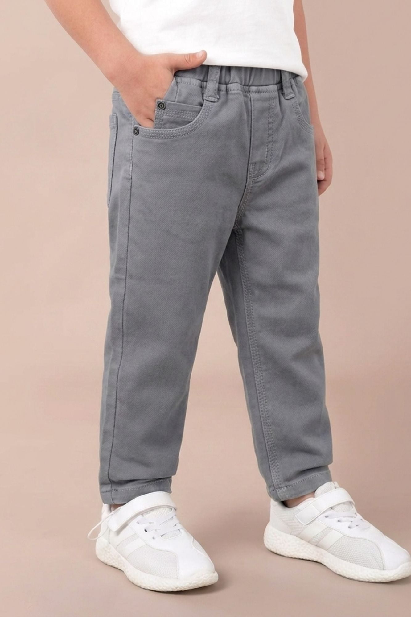 Light Grey Solid Casual Pants
