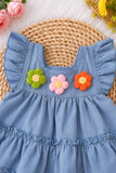 Girls Yoke frock with Ruffeled Sleeves And Emblished Crochet Flowers