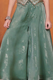 Girls Sage Green Embroidered Palazzo Set With Dupatta