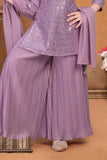 Lavender Sequin Embroidered Palazzo Set with Dupatta For Girls