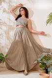 Beige Palazzo Set with Hand-Sequinned Crop Top For Girls