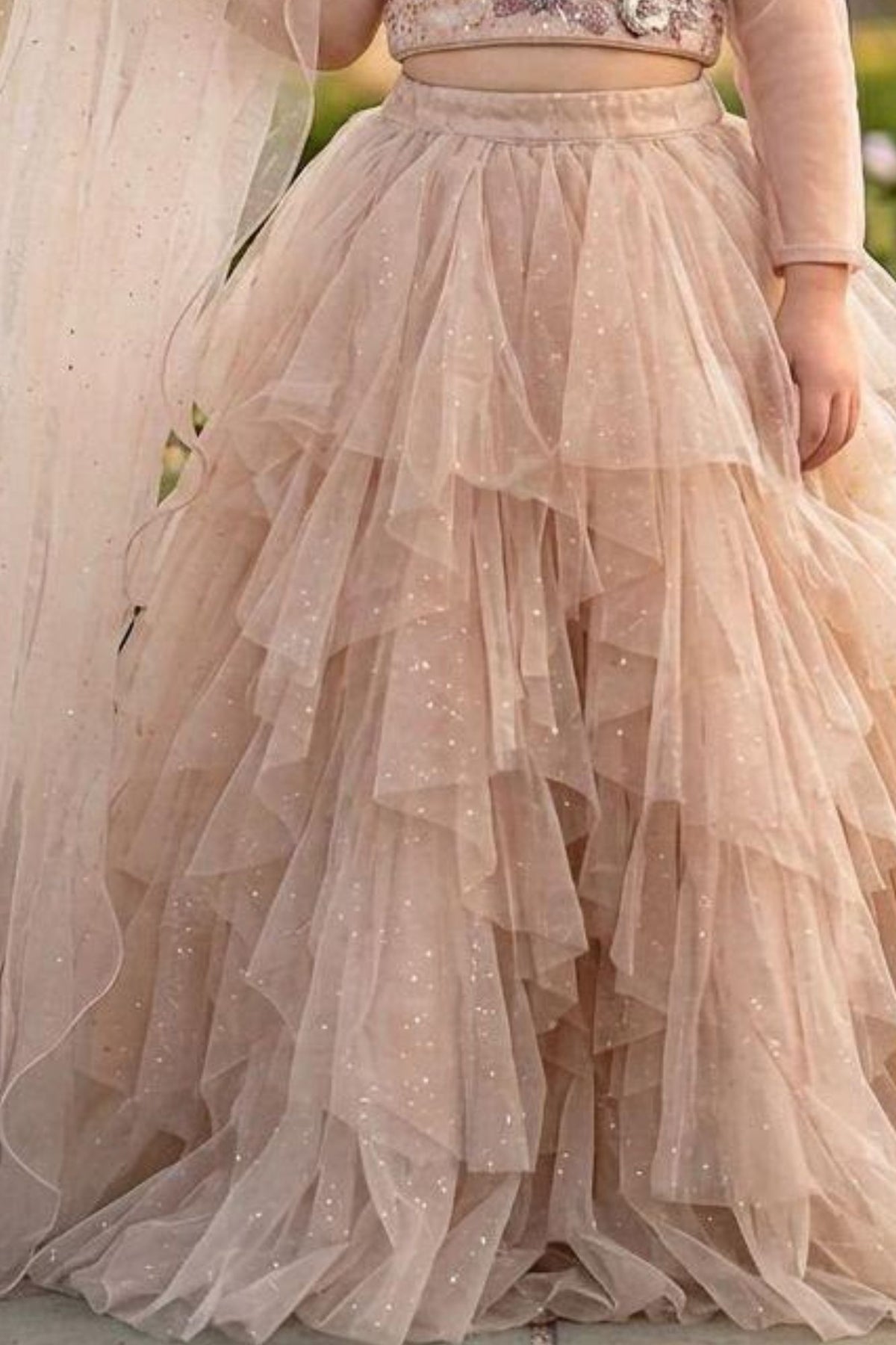 Blush Pink Floral Ruffle Lehenga Choli For Girls