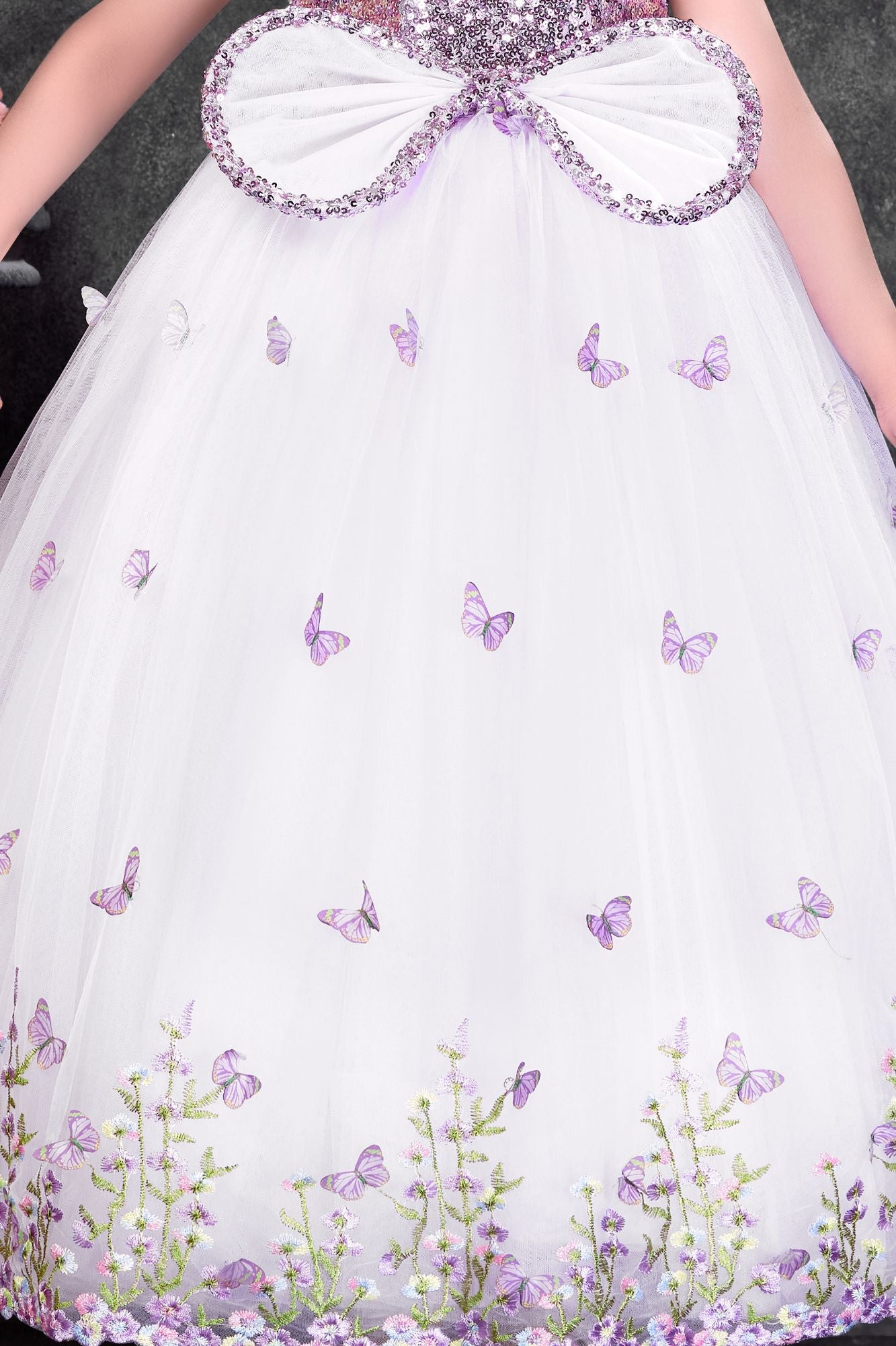 Lavender Butterfly Embroidered Party Wear Gown For Girls