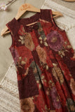Girls Maroon Floral Printed Dress With Lace Panels and Pleats