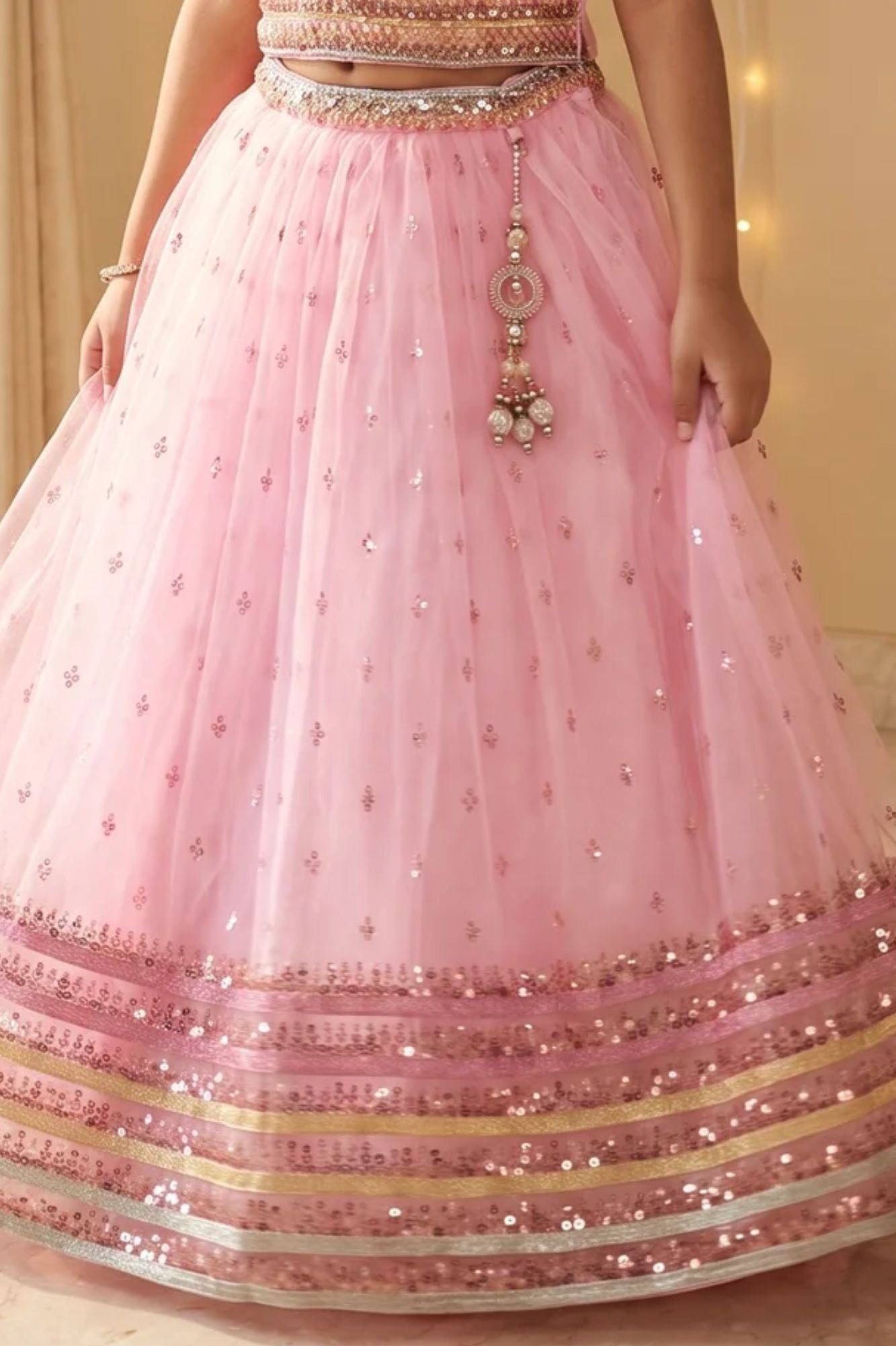Pink Embellished Lehenga Choli for Girls