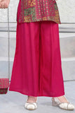 Rani Pink Palazzo Set with Ethnic Printed Top And Sling Bag For Girls