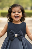 Blue Embellished Bow Charm Party Frock for Girls