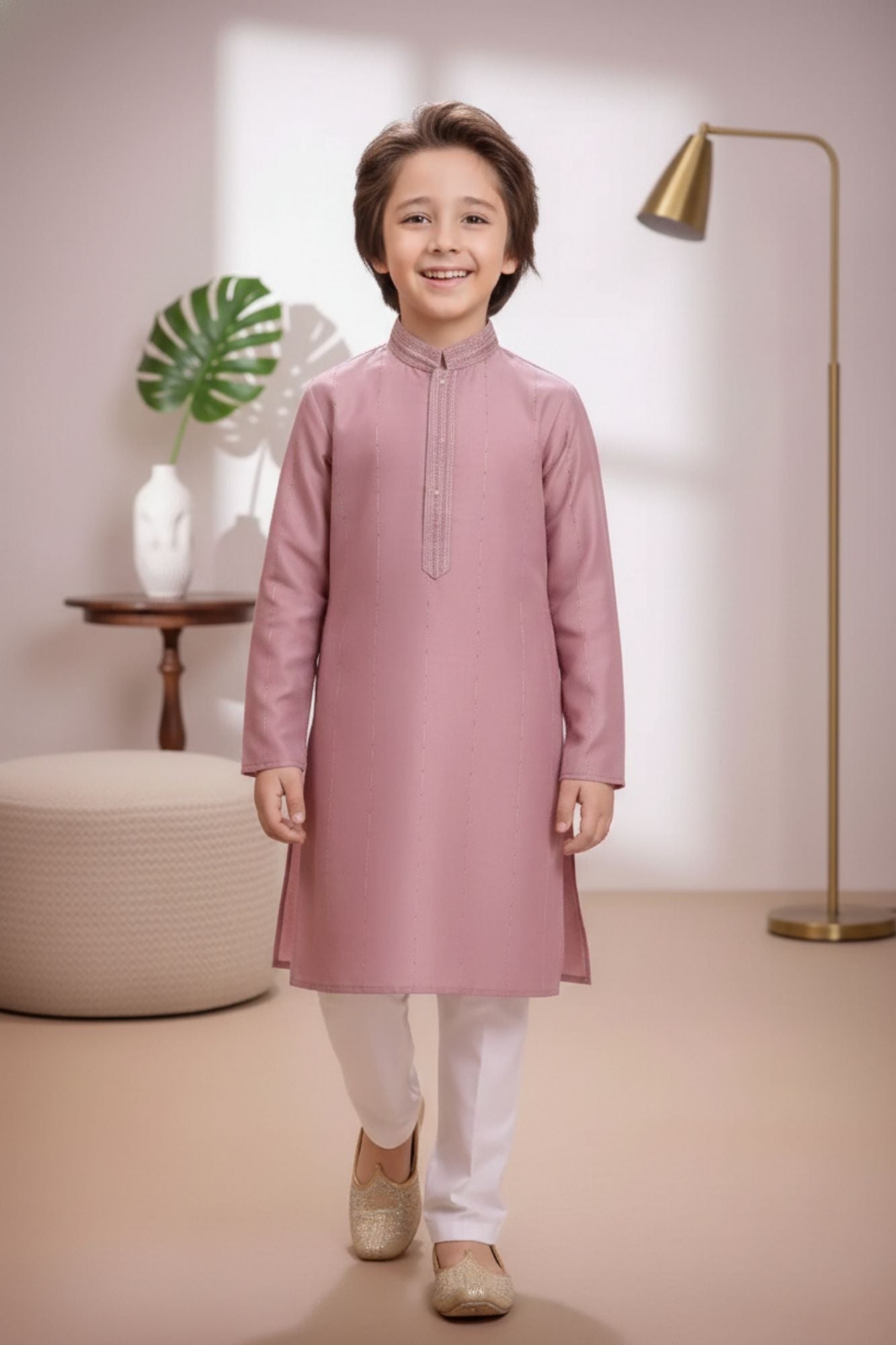 Classic Onion Pink Kurta Pajama Set For Boys