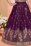 Plum Purple Sequins Bird Embroidered Lehenga Choli Set for Girls
